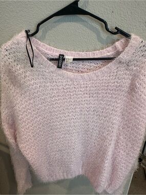 Express Soft Blush Fuzzy Crewneck Sweater